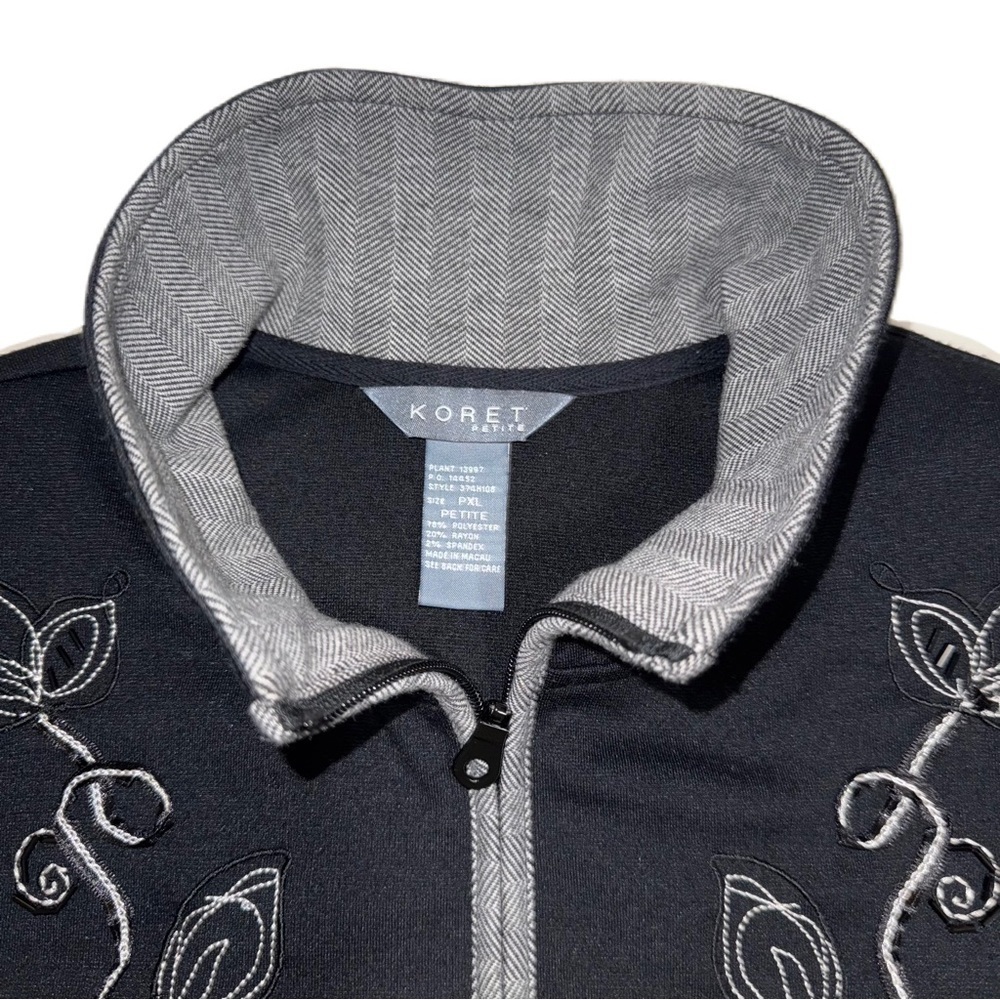 Koret Petite XL Embroidered Beaded Black Gray Sweater Jacket Full Zip PXL EUC - Picture 4 of 4